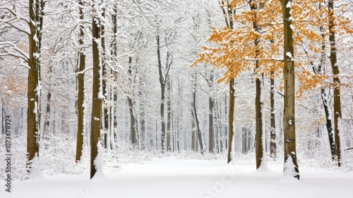 Snowy Forest with a Touch of Gold