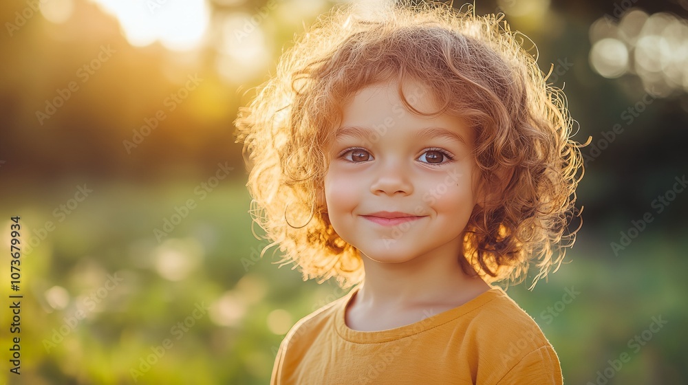 A young girl with curly hair is smiling at the camera A young girl with curly hair is smiling at the camera
