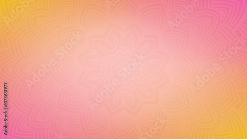 Round mandala on dreamy peach fuzz gradient background. Translucent mesh pattern in the form of a mandala. Mandala with floral patterns.Gradient background with round mandala.Vishal 