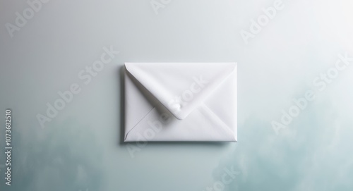 A simple white envelope on a light blue background for correspondence. photo