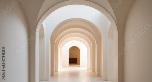 A Series of Arched Entryways Leading to an Illuminated Space. photo