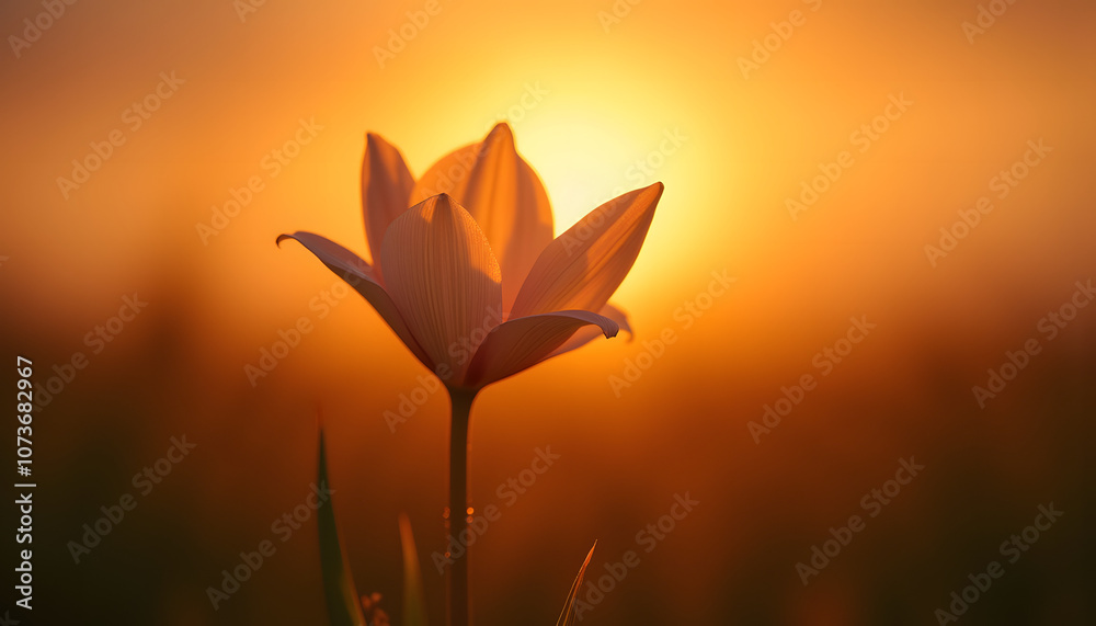 Close-up of a blooming flower silhouetted against a vibrant sunset Close-up of a blooming flower silhouetted against a vibrant sunset