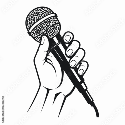 a hand a microphone vector silhouette isolated white background