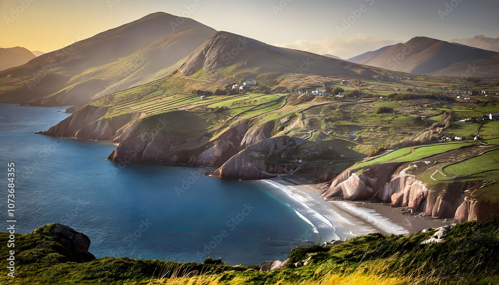 Fototapeta premium Picturesque Landscape of the Dingle Peninsula with Stunning Beaches and Jagged Cliffs