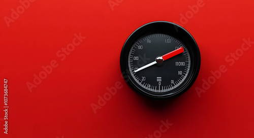 Black fuel gauge showing empty against red background photo