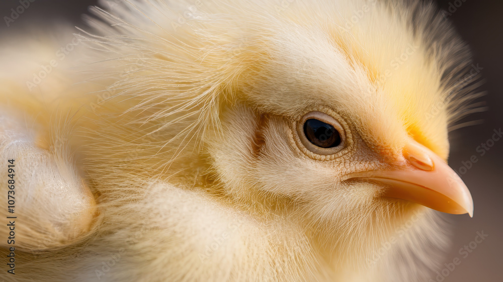 Close-up of a cute baby chick with fluffy yellow plumage and expressive dark eyes, radiating innocence and charm. Close-up of a cute baby chick with fluffy yellow plumage and expressive dark eyes, radiating innocence and charm.