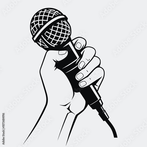 a hand a microphone vector silhouette isolated white background