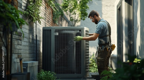 Wallpaper Mural A Technician Works with an Outdoor Air Conditioner. Occupational Maintenance

 Torontodigital.ca