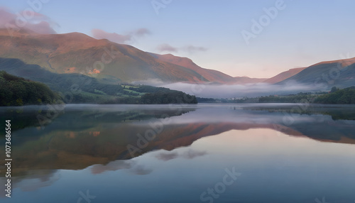 Serene Waters of Lough Corrib Reflecting Surrounding Mountains and Greenery photo