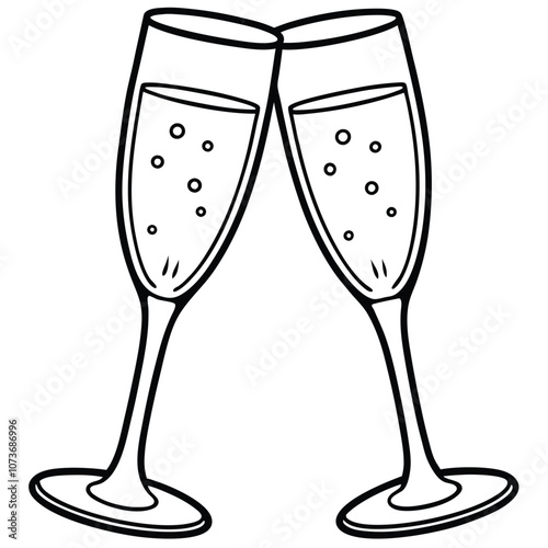 Hand-drawn Champagne Glasses vector isolated on white background. Vector illustration