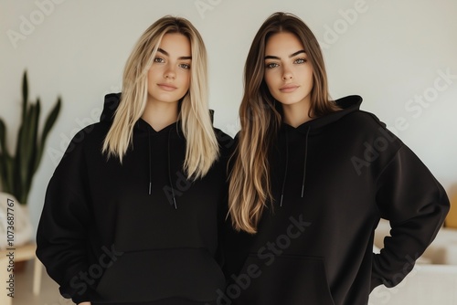 Two Women in Black Hoodies