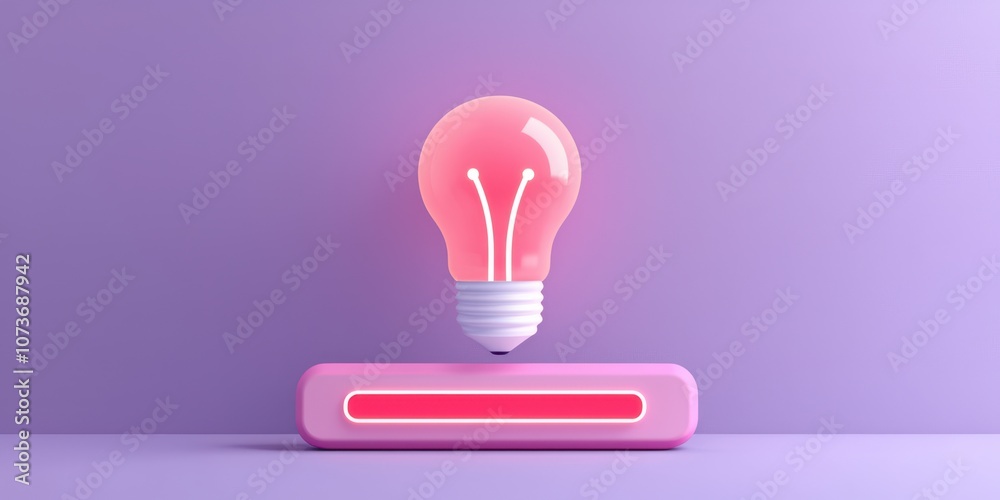 A pink lightbulb floats above a pink base against a purple background, symbolizing creativity and ideas in a modern, playful design. A pink lightbulb floats above a pink base against a purple background, symbolizing creativity and ideas in a modern, playful design.