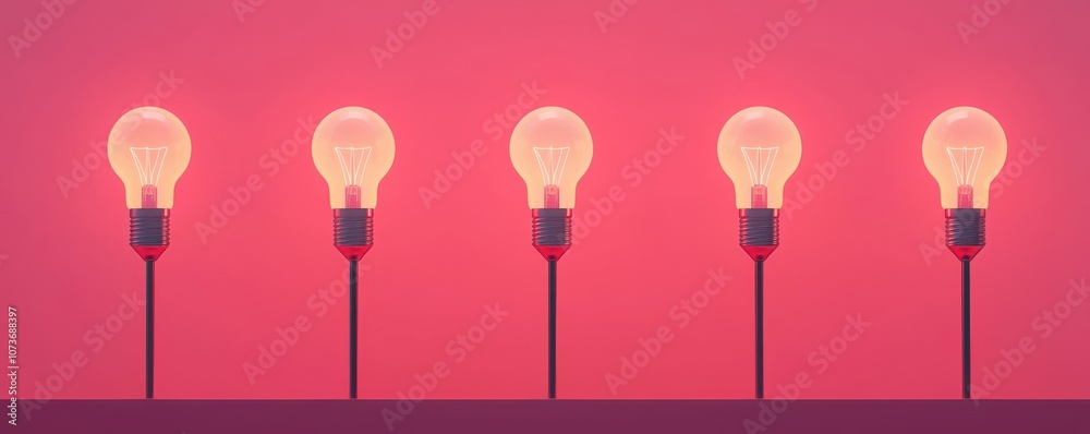 A row of illuminated light bulbs against a vibrant pink background, showcasing an aesthetic design and creating a modern, warm ambiance. A row of illuminated light bulbs against a vibrant pink background, showcasing an aesthetic design and creating a modern, warm ambiance.