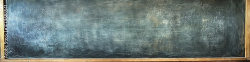 A chalkboard in a forgotten classroom, its slate wiped clean except for a single name, now faded and illegible, but still bearing the weight of unspoken history. photo