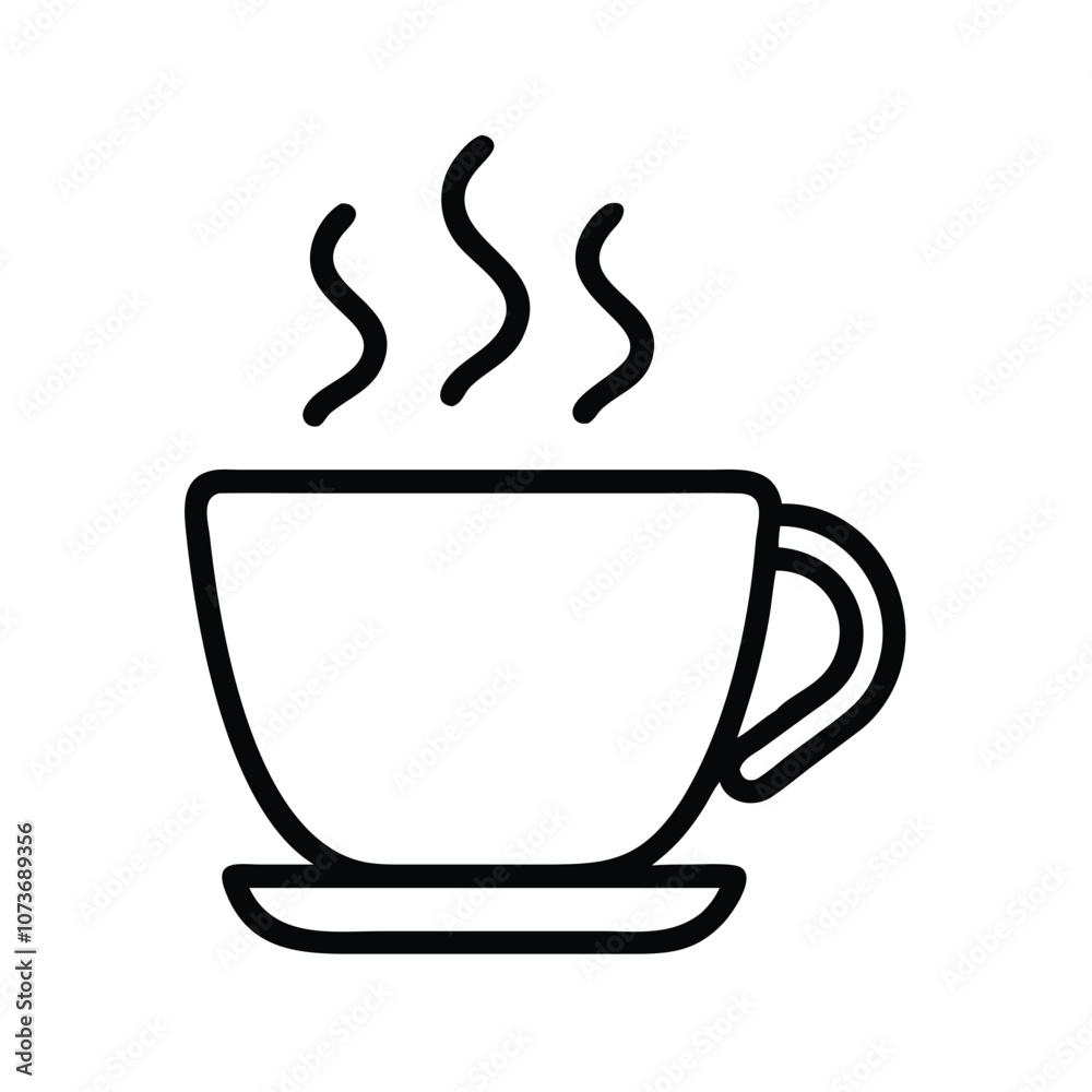 Steaming coffee cup vector illustration in black outline, Minimalistic vector illustration of a steaming coffee cup with a simple black outline, representing a hot beverage like coffee or tea.
Steaming coffee cup vector illustration in black outline, Minimalistic vector illustration of a steaming coffee cup with a simple black outline, representing a hot beverage like coffee or tea.