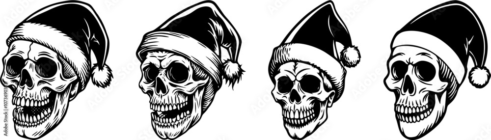 set of skull with santa claus hats vector illustration set of skull with santa claus hats vector illustration