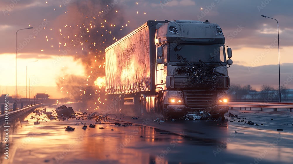 A Truck Got Into an Accident on the Highway
A Truck Got Into an Accident on the Highway