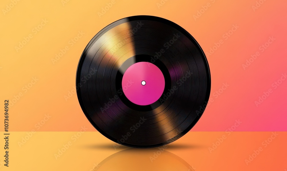Retro vinyl record with a shiny surface and vibrant label, isolated.  illustration.