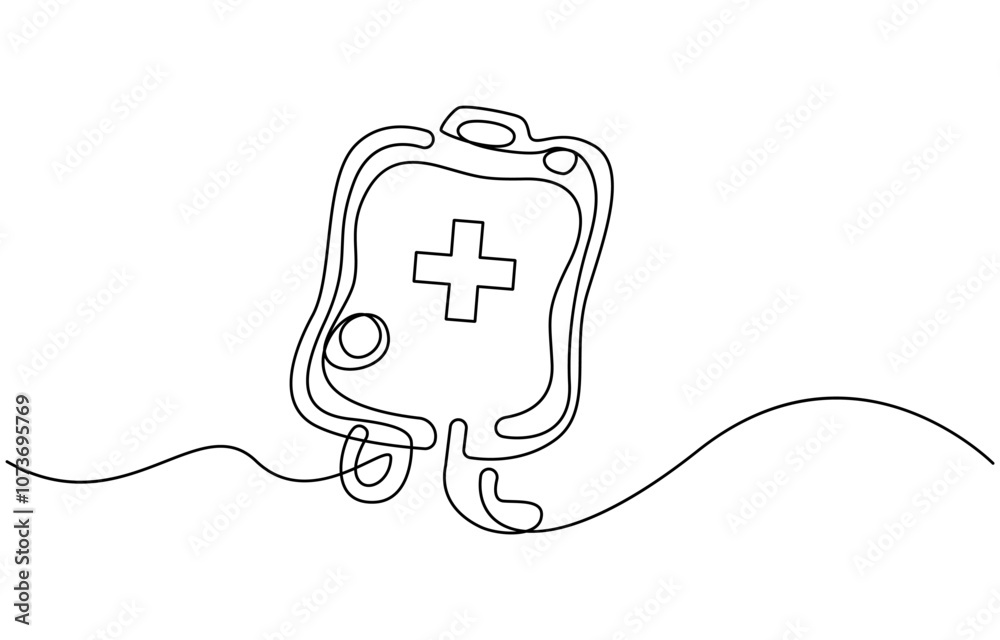 Obraz premium continuous line drawing of blood bag.one line drawing of medical blood transfusion bag. Single line vector illustration of blood supply in hospital, World blood donor day. One continuous single line