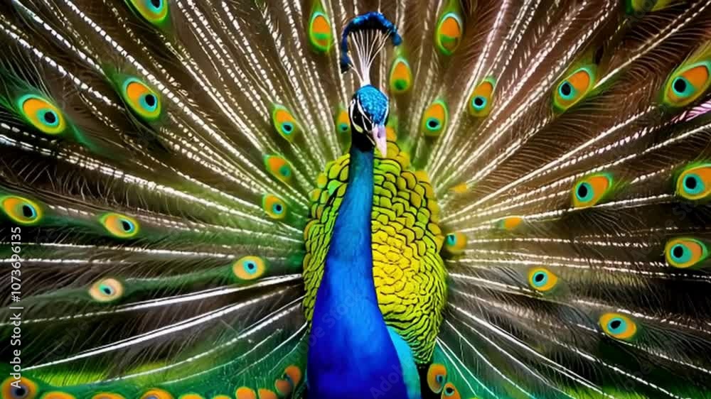 peacock with feathers in vibrant colors