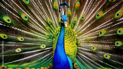 peacock with feathers in vibrant colors