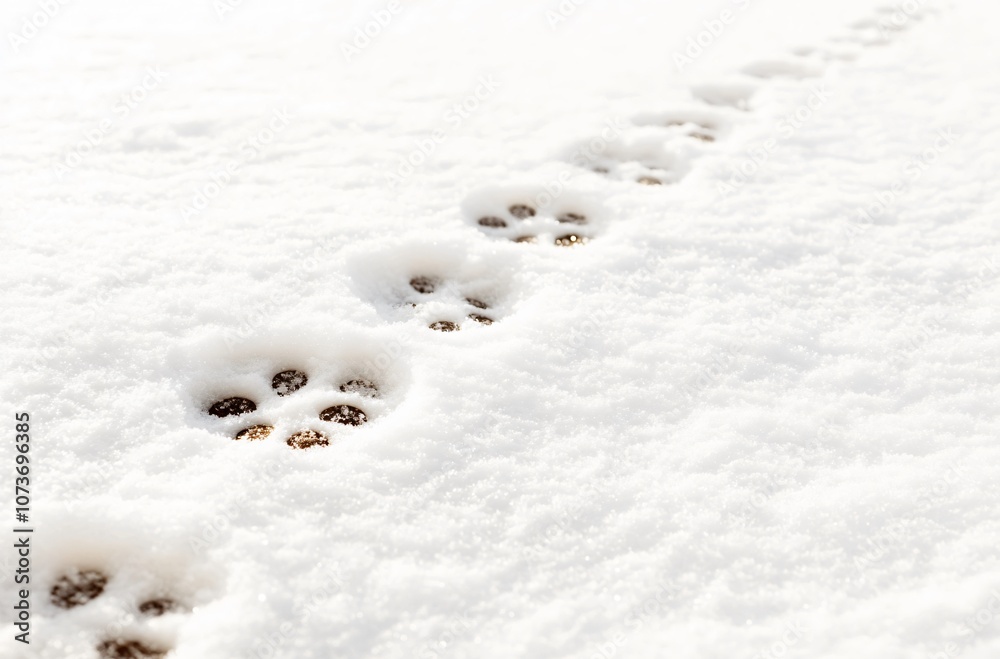 Animal Footprints In Fresh Snow, Top View Animal Footprints In Fresh Snow, Top View