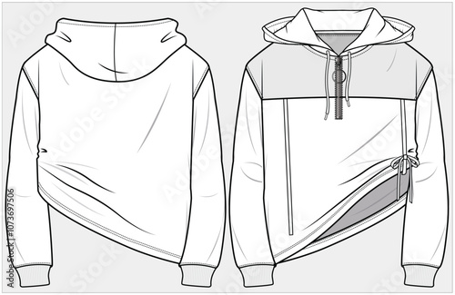 GIRLS AND WOMEN WEAR HOODIE WINTER WEAR FRONT AND BACK FLAT DESIGN SKETCH VECTOR ILLUSTRATION