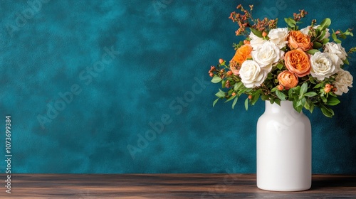 Beautiful bouquet of roses in a vase on a table, representing love, elegance, and the timeless charm of flowers