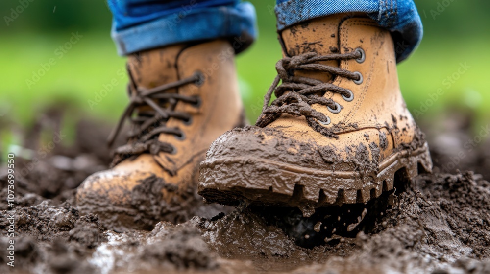 Child playing in a mud puddle on a rainy day, boots splashing, symbolizing the innocence and joy of childhood, carefree and playful Child playing in a mud puddle on a rainy day, boots splashing, symbolizing the innocence and joy of childhood, carefree and playful