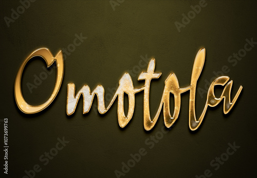 Old gold text effect of Nigerian Pidgin name Omotola with 3D glossy style Mockup. photo