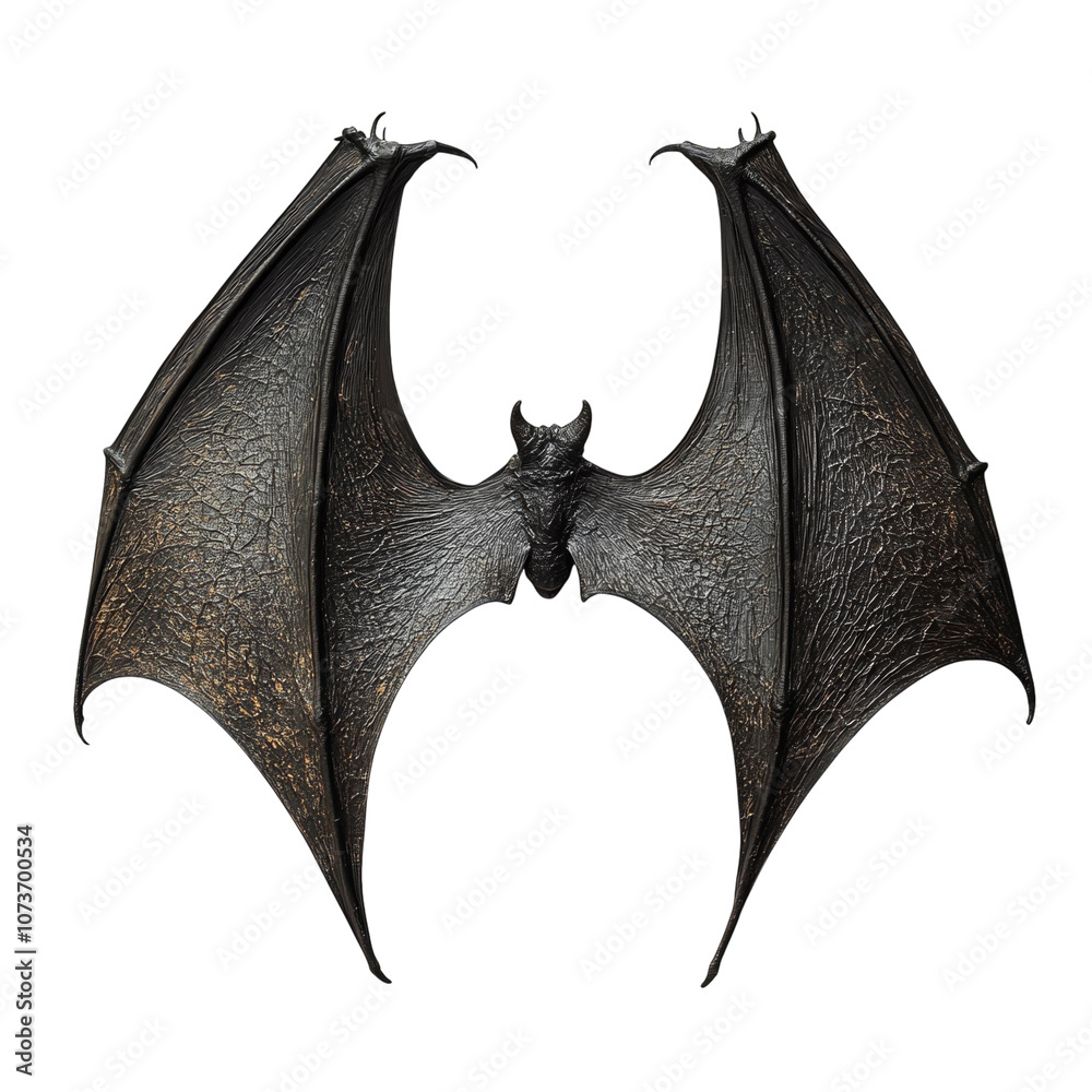 Naklejka premium Two black bat wings spread open, isolated on a white background. PNG transparent.