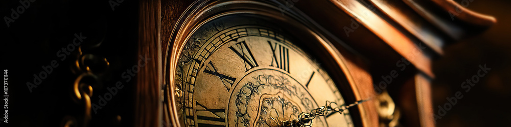 Obraz premium Whispers of Time: A grandfather clock, ticking slowly as its pendulum swings back and forth.