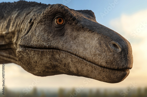 Gros-plan sur la tête d'un Diplodocus photo