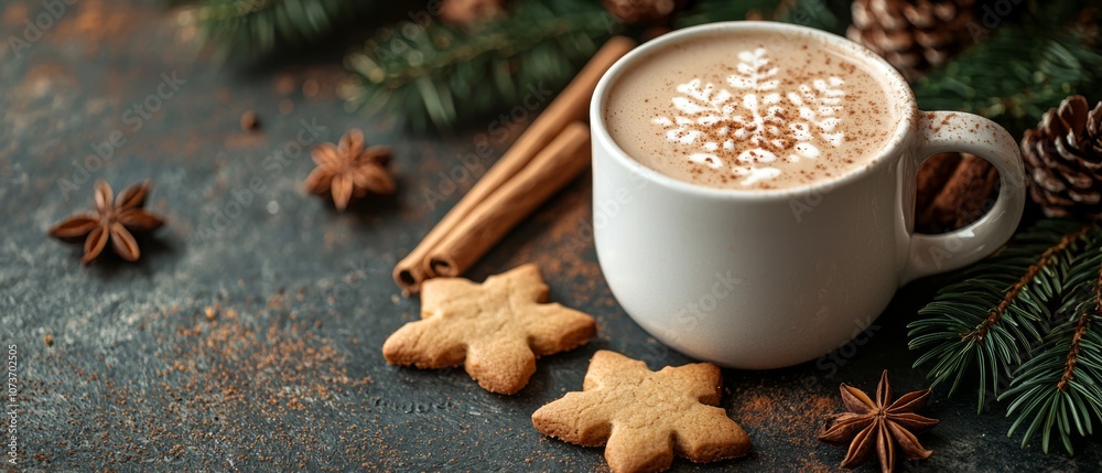 Cozy Winter Scene with Hot Cocoa and Festive Cookies Cozy Winter Scene with Hot Cocoa and Festive Cookies