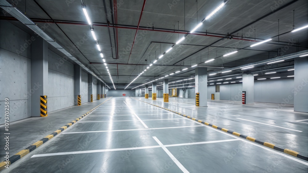 A parking lot with a lot of empty spaces, there are no cars parked in the lot A parking lot with a lot of empty spaces, there are no cars parked in the lot