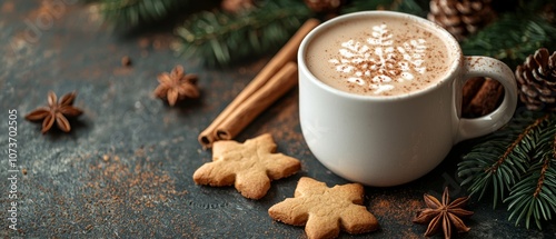 Cozy Winter Scene with Hot Cocoa and Festive Cookies