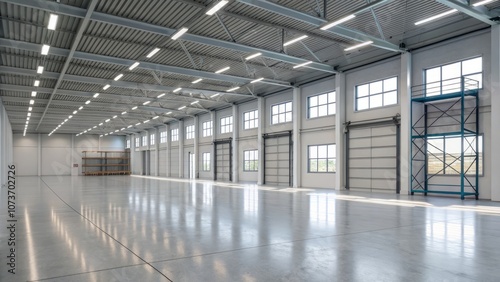 A large, empty warehouse with a lot of windows and a lot of light