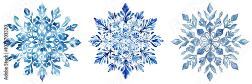 Elegant Blue Watercolor Snowflakes Winter Holiday Design