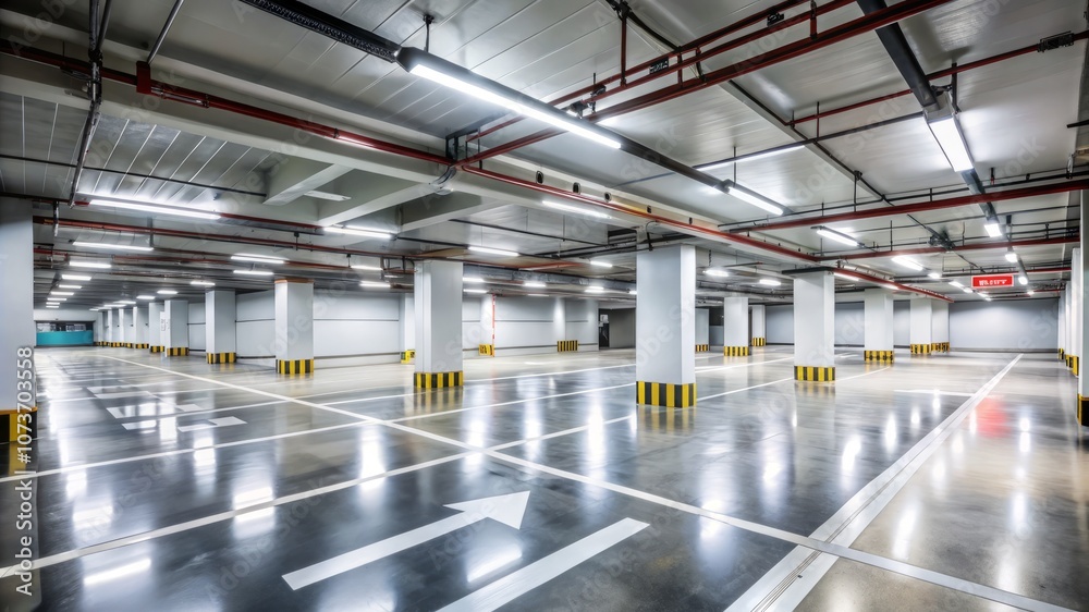 A parking lot with a lot of empty spaces, there are no cars parked in the lot A parking lot with a lot of empty spaces, there are no cars parked in the lot