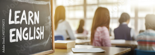 Classroom with students learning English, Education concept