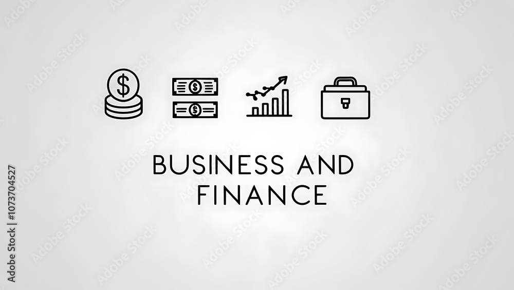 Obraz premium a set of 5 modern vector icons representing various aspects of business and finance, such as money, charts, and briefcases, in a minimalist black outline style on a pure white background