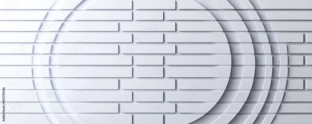 Obraz premium A textured white wall design featuring horizontal lines and circular patterns, creating a modern and minimalist aesthetic.