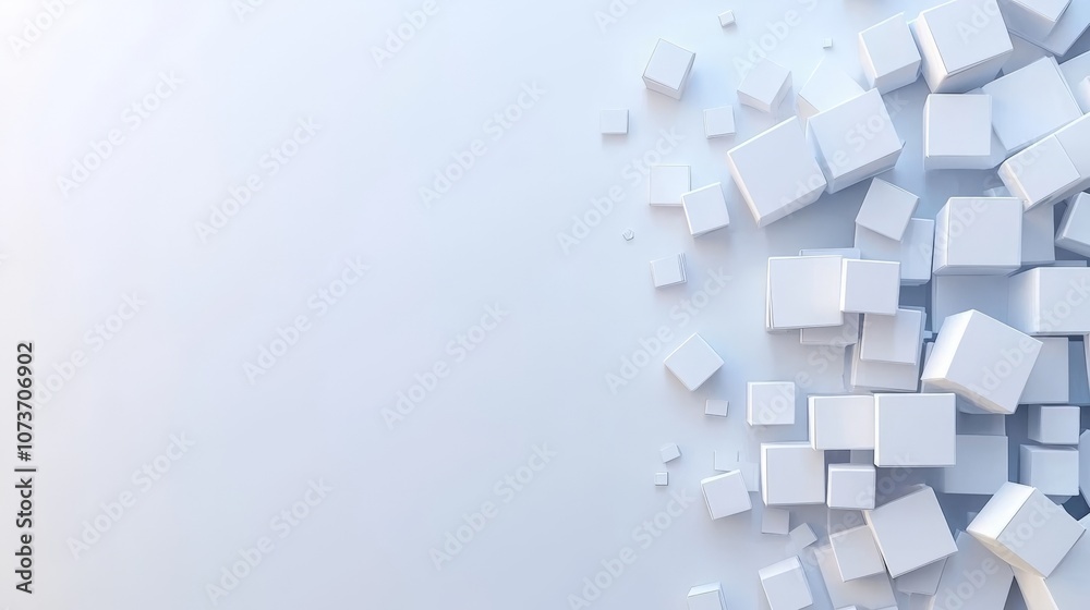 A collection of white cubes scattered against a light background, creating a minimalist and modern visual aesthetic. A collection of white cubes scattered against a light background, creating a minimalist and modern visual aesthetic.
