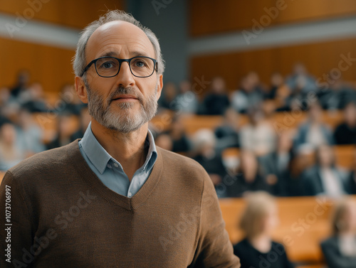 Close up of a professor giving a lecture in a university