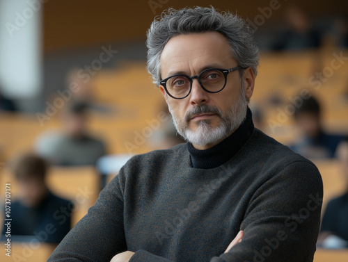 Close up of a professor giving a lecture in a university