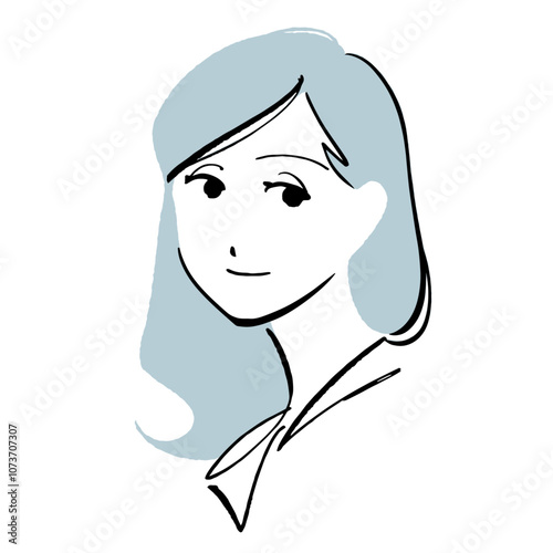 女性のシンプルなイラスト　ロングヘア・セミロングver.