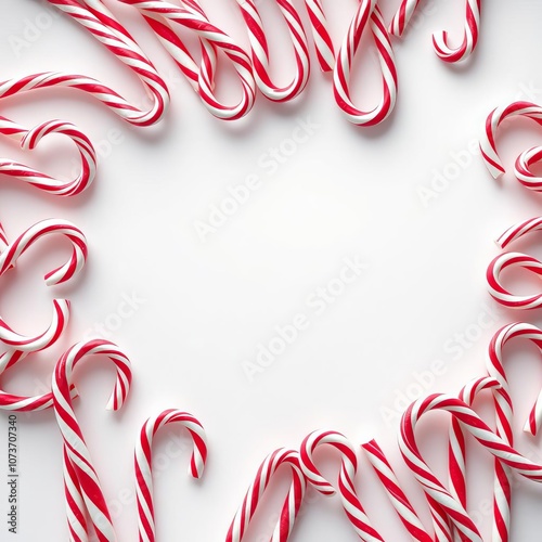 Frame made of tasty candy canes on white background space for text frame christmas isolated