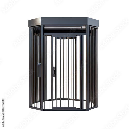 Metallic turnstile structure, isolated on a white background. PNG transparent.