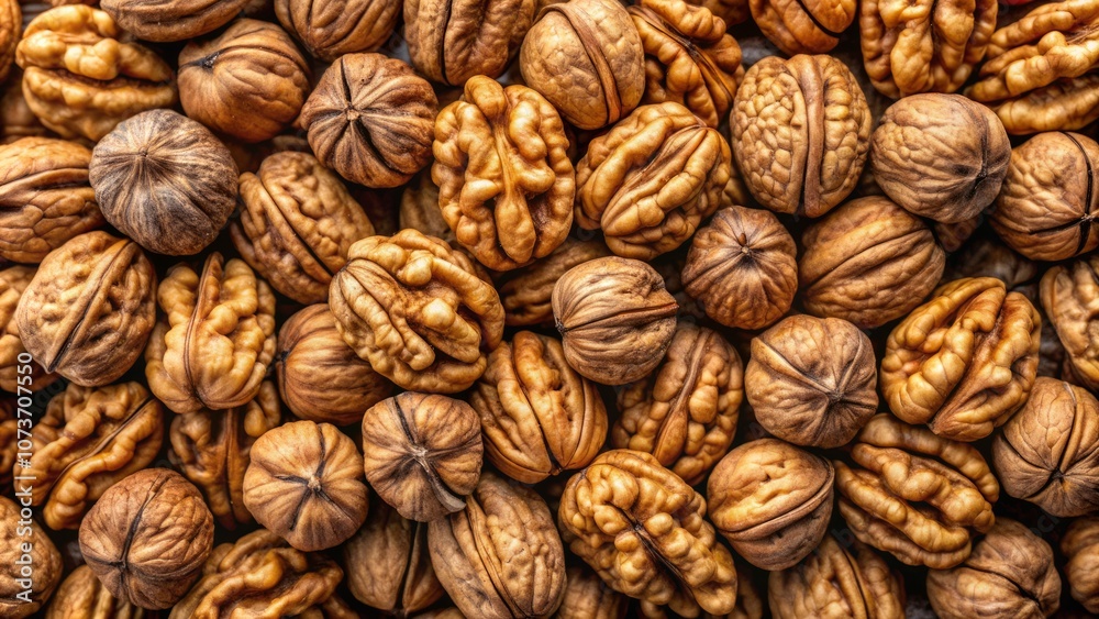 A close up of walnuts with a brownish color
