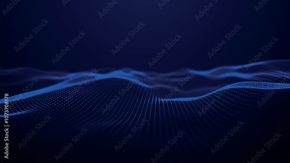 Futuristic point wave of particles. Visualization of sound waves. Dark background. Technology or science banner. Abstract digital 3D wave. Vector illustration. Futuristic point wave of particles. Visualization of sound waves. Dark background. Technology or science banner. Abstract digital 3D wave. Vector illustration.